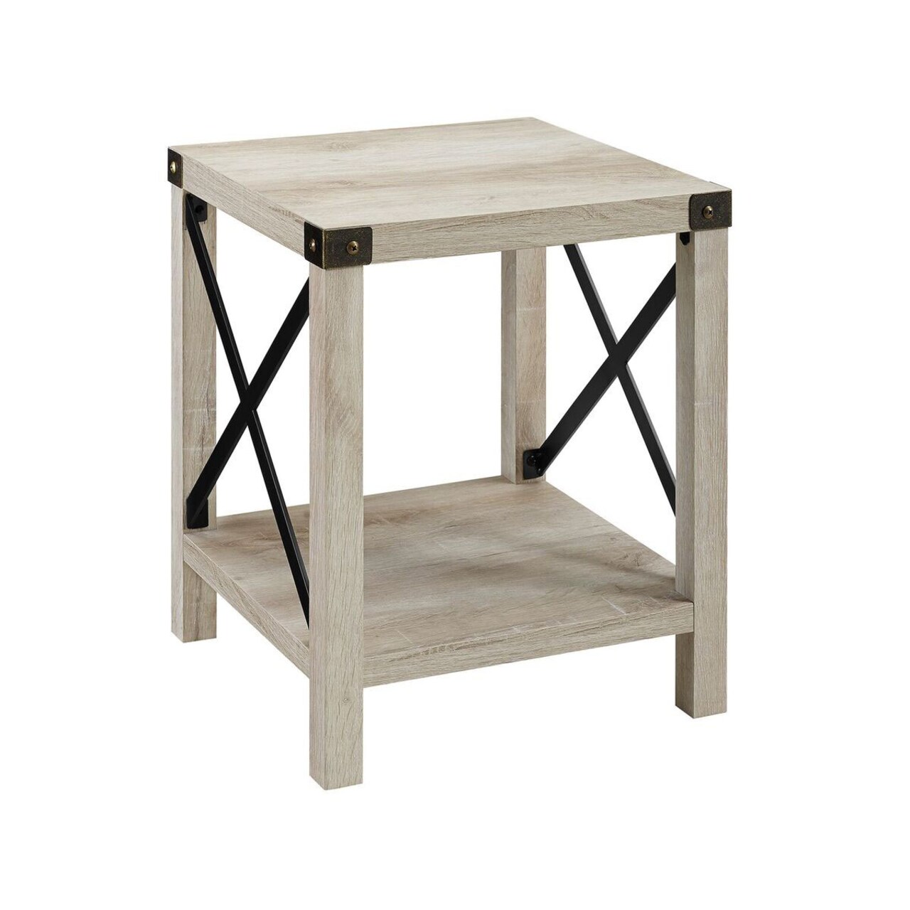 Priya Home Furniture 18" Rustic Urban Industrial Style Metal X Side Table - White Oak